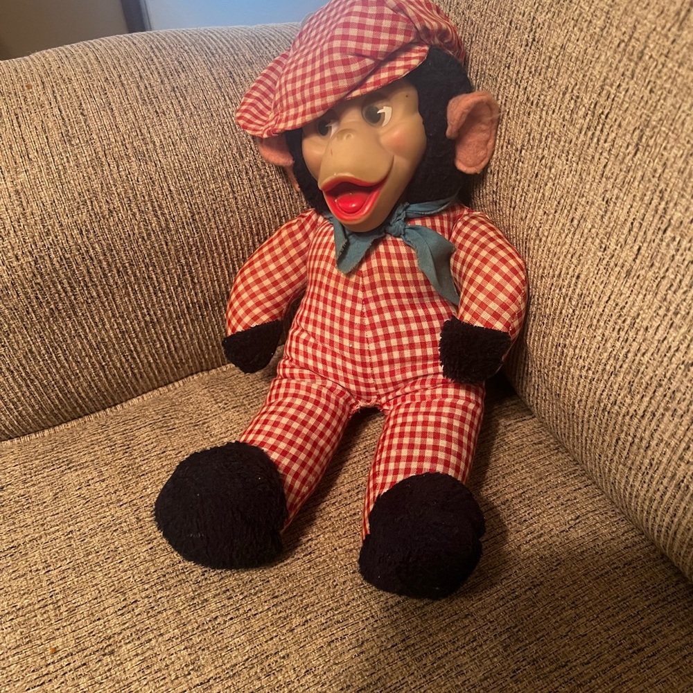 Rare, vintage stuffed monkey with rubber face